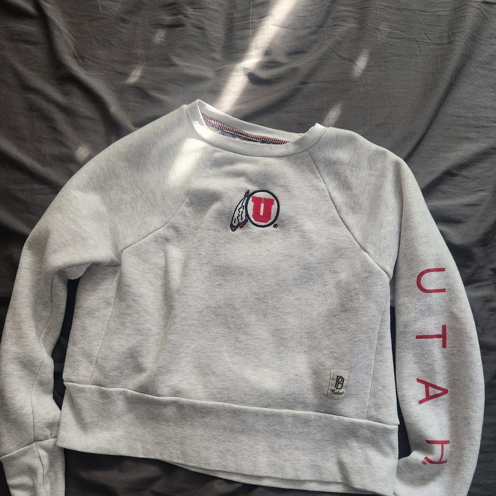 Pressbox Light Gray Utah Logo Women's Crew Neck Sweater